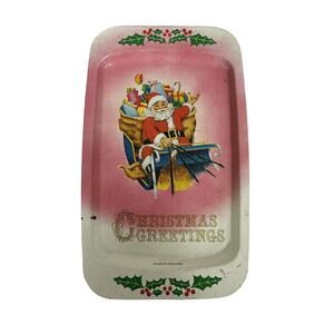 Vintage Tin Metal Christmas Trinket Dish Tray Christmas Greetings Elite England